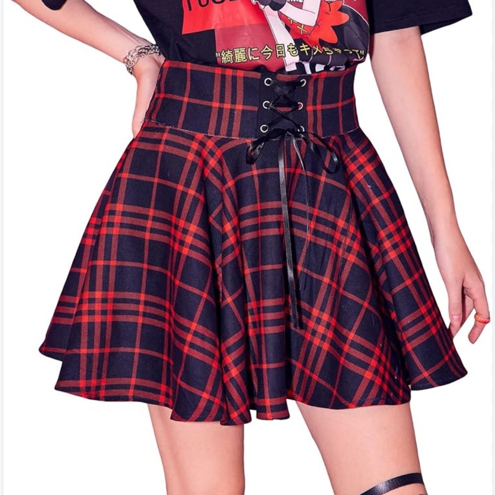 Punk Goth 90’s Y2K Kawaii High Waisted Lace-Up Fully-Lined Mini Skirt w Shorts